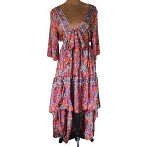 India Boutique Dress One Size Satin Hi Low Elastic Bohemian Lightweight Summer